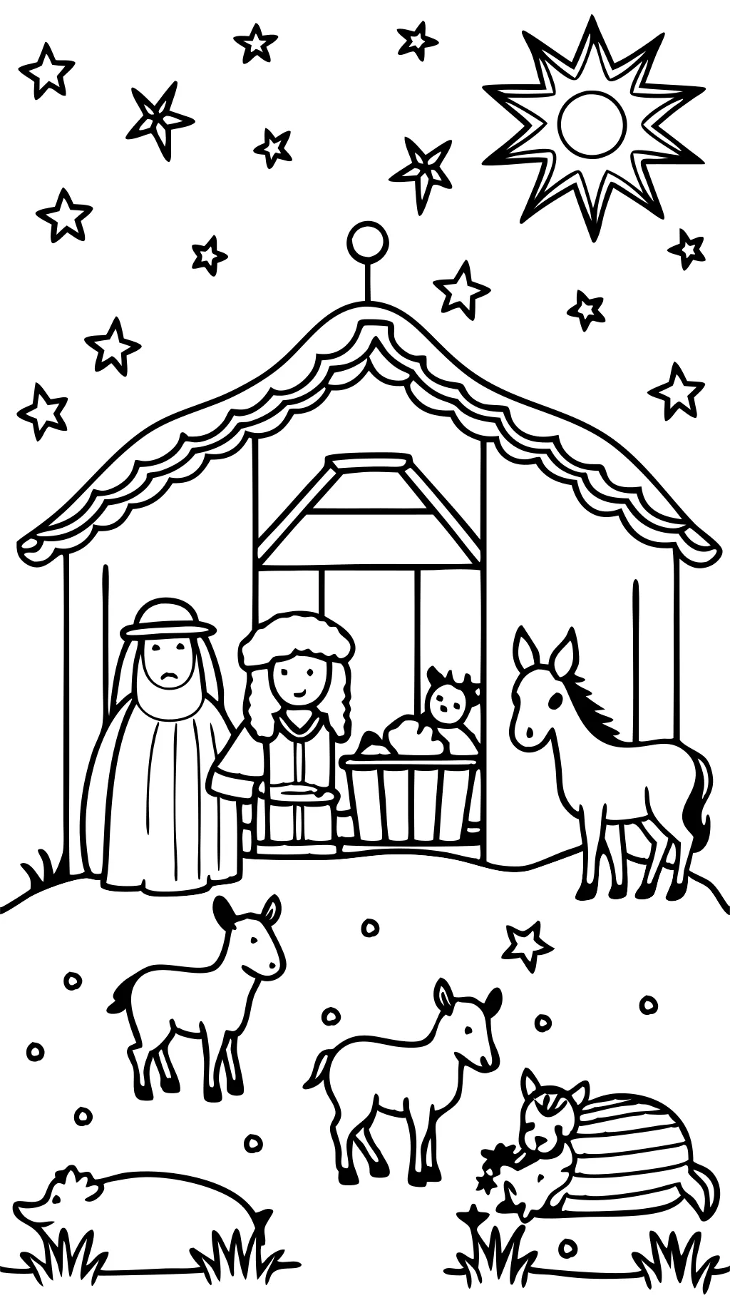 coloriages de scène de la crèche